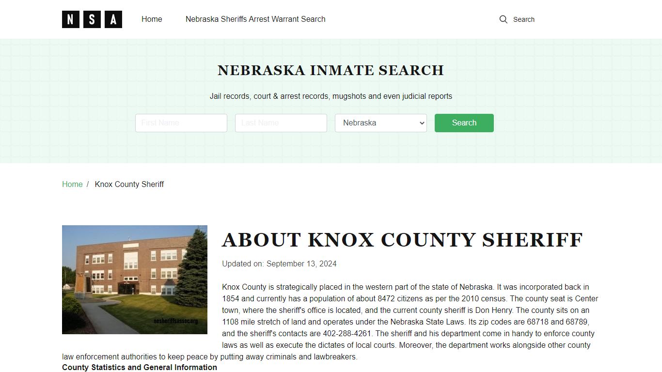 Knox County Nebraska Sheriff and County Jail Information